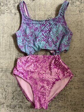 🧡3/$15 More Than Magic Pink Purple Snake-Print One-Piece Swimsuit XL (14/16)